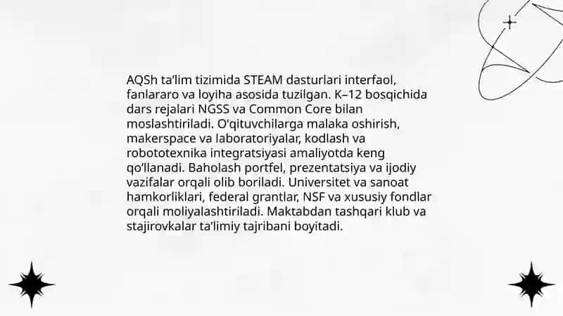 STEAMning xorijiy davlatlar taʼlim-tarbiya tizimlariga integratsiyalash usullari 4