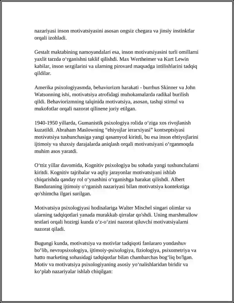 XORIJ PSIXOLOGIYASIDA MOTIV VA MOTIVATSIYA MUOMOSI 4
