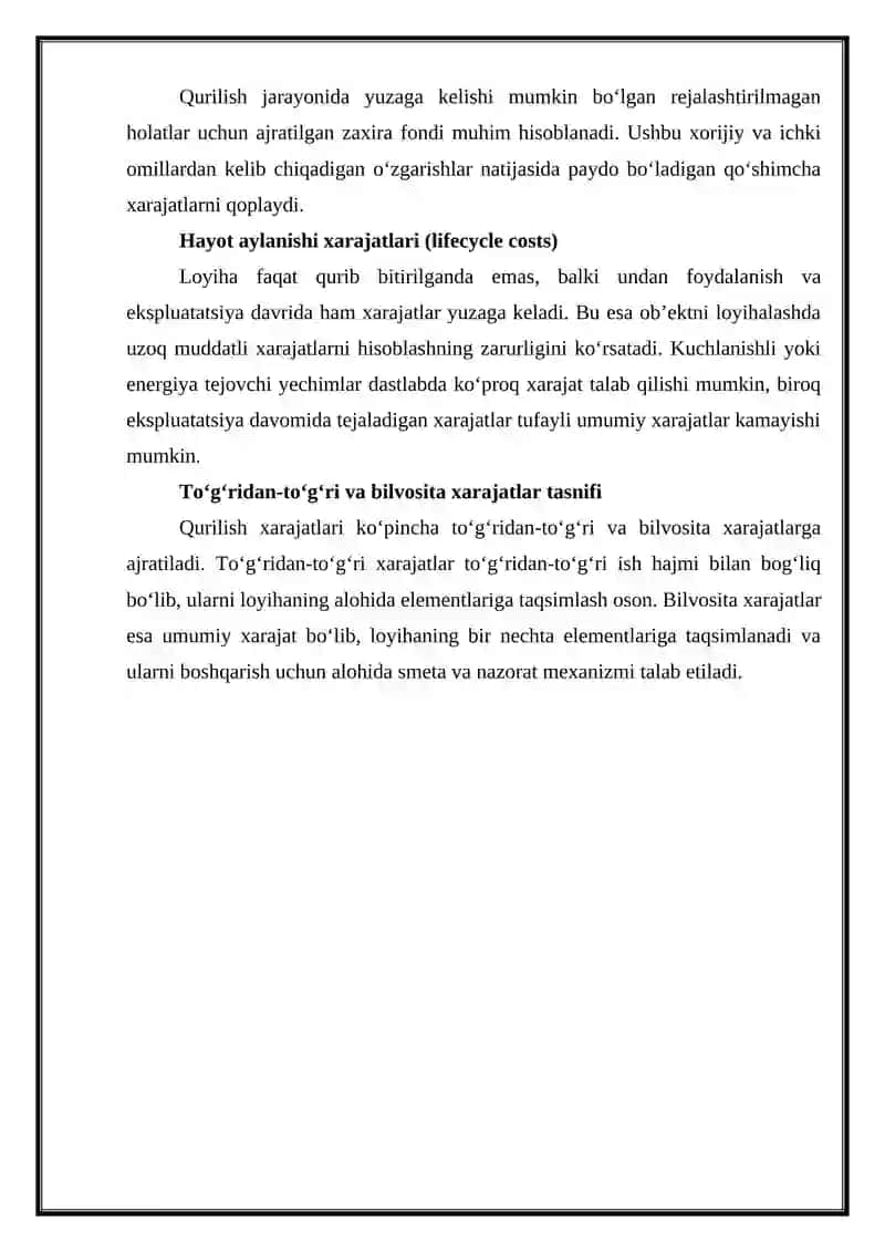 Qurilish xarajatlarini aniqlash usullari 4