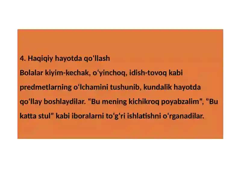 Bolalarni Predmetlar o‘lchami bilan tanishtirish 4