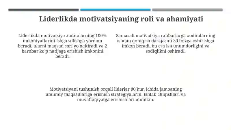 Motivatsiya nazariyalari va ularning rahbarlarlik faoliyatida qoʻllanilishi 4