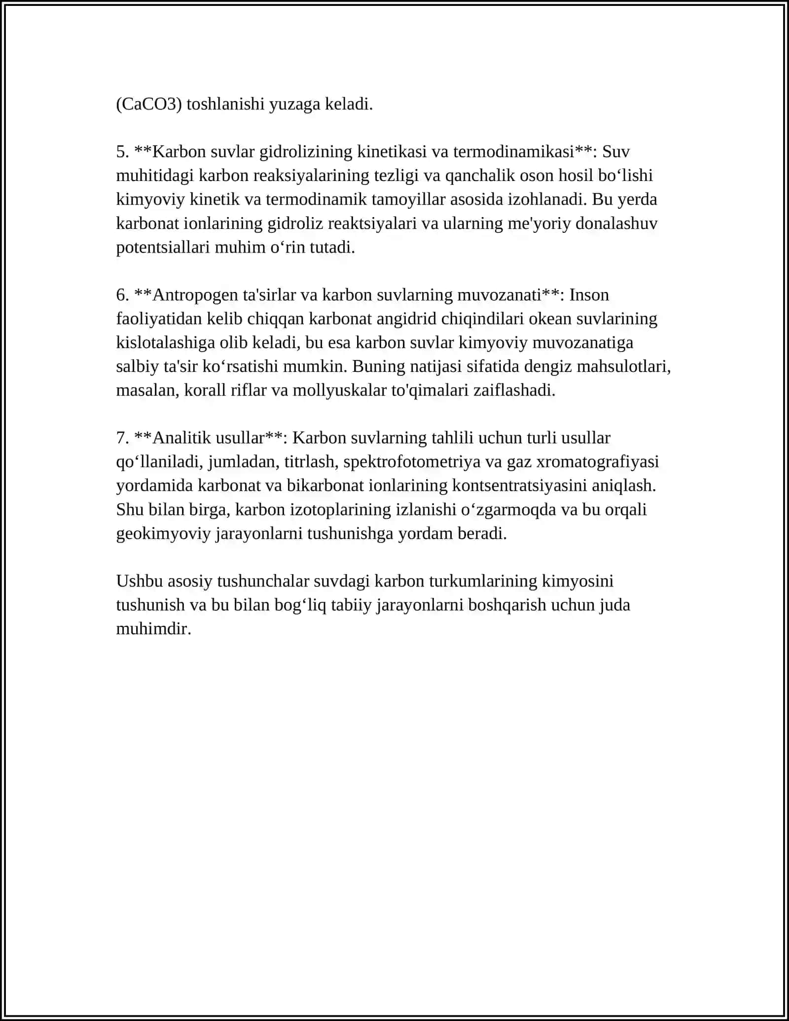 KARBON SUVLAR KIMYOSI VA BIOLOGIK AHAMIYATI 4
