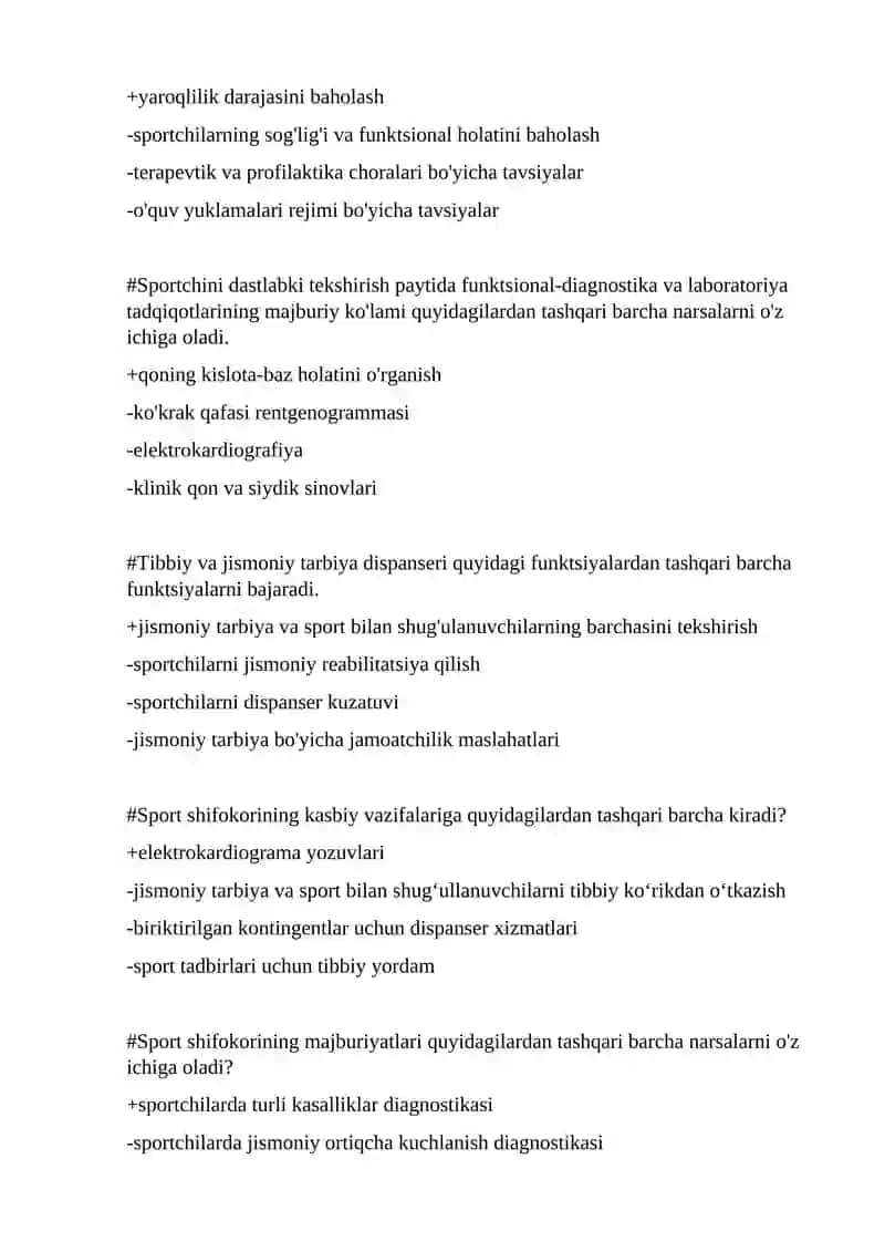 Davolash ishi fanidan 500 talik test, javoblari bilan 4
