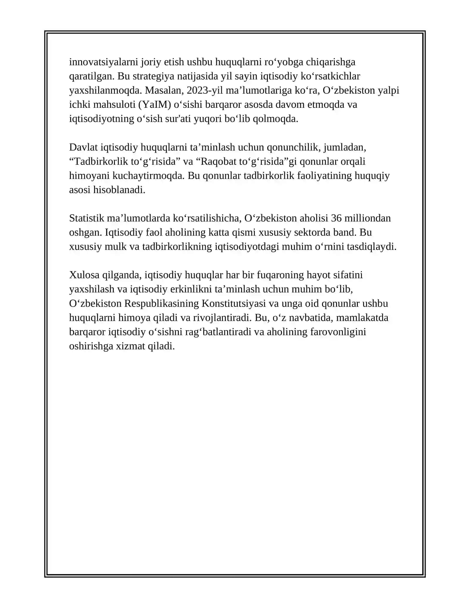 IQTISODIY, IJTIMOIY, MADANIY VA EKOLOGIK HUQUQLARNING KONSTITUTSIYAVIY ASOSLARI 4