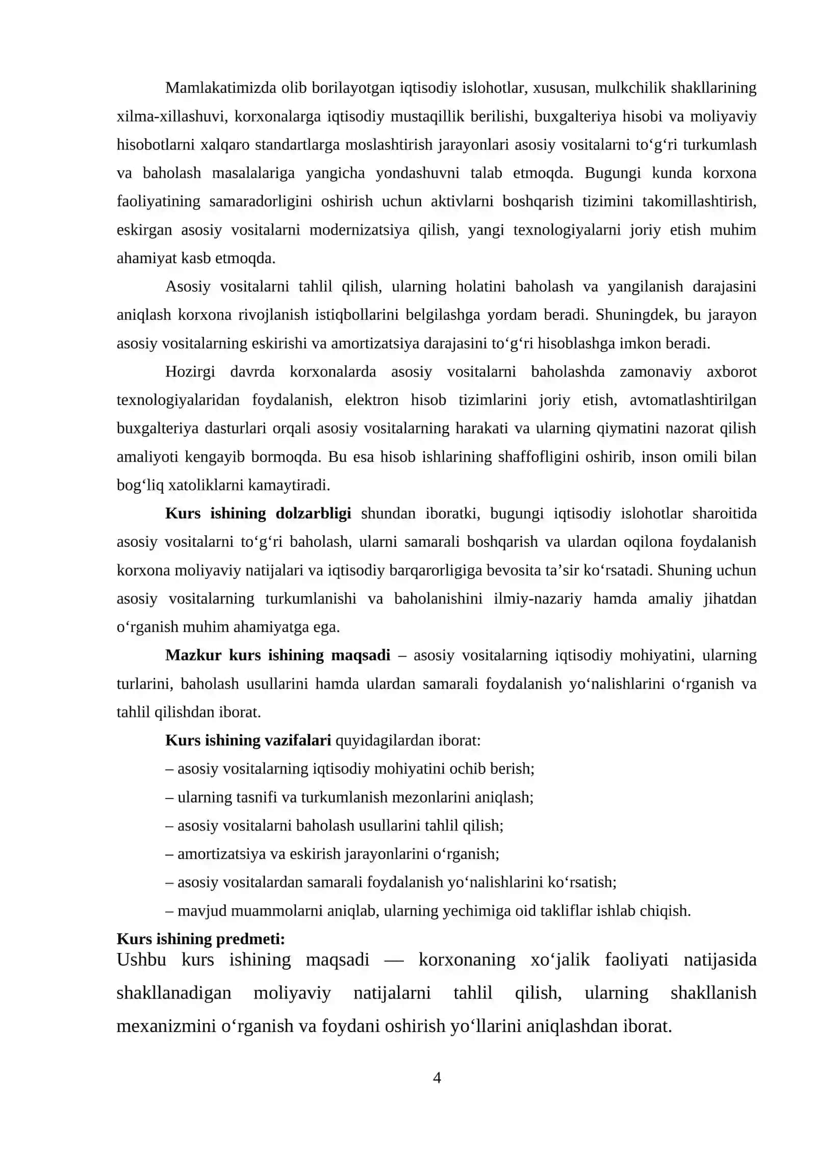 MAVZU: ASOSIY VOSITALARNING TURKUMLANISHI VA BAXOLANISHI 4