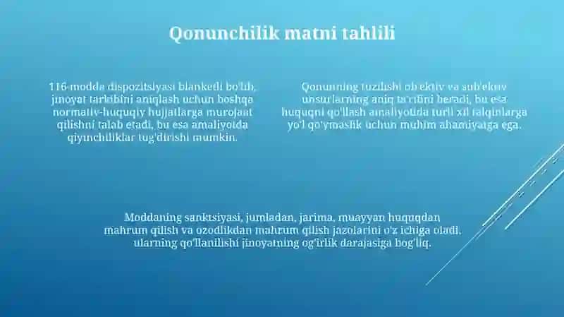 Jinoyat kodeksi 116-modda tahlili 4