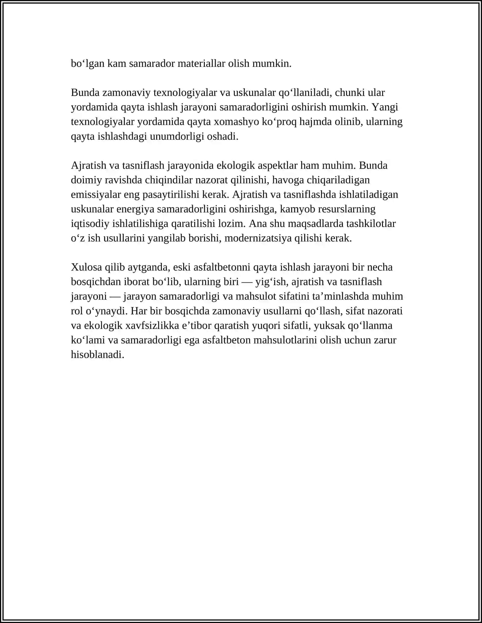 ESKI ASFALTBETONNI ASFALTBETON ZAVODIDA QAYTA ISHLASH ( REGENERATSIYA) 4