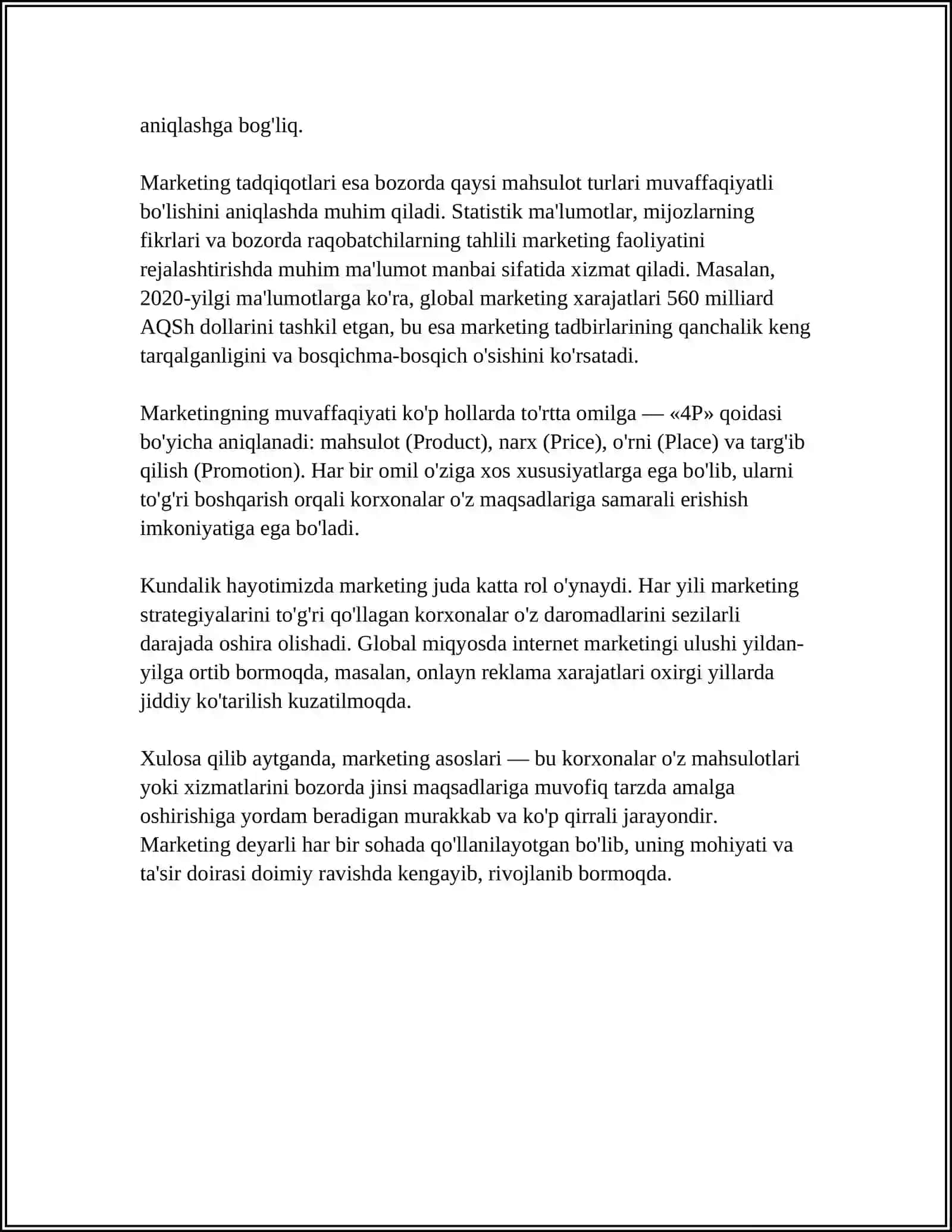 MARKETING ASOSLARI,VUJUDGA KELISH TARIXI VA UNING TURLARI 4