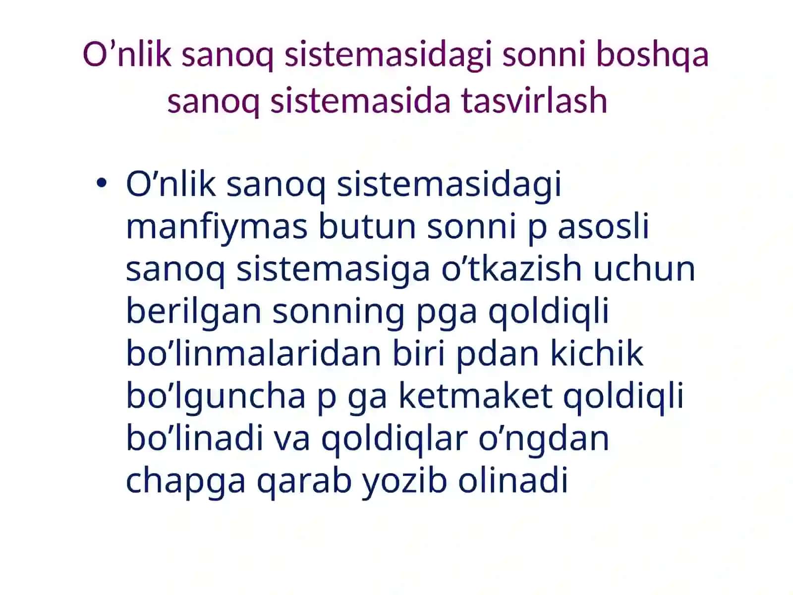 Birsanoqsistemasidagisonlarniboshqasanoqsistemasigao’tkazish 4