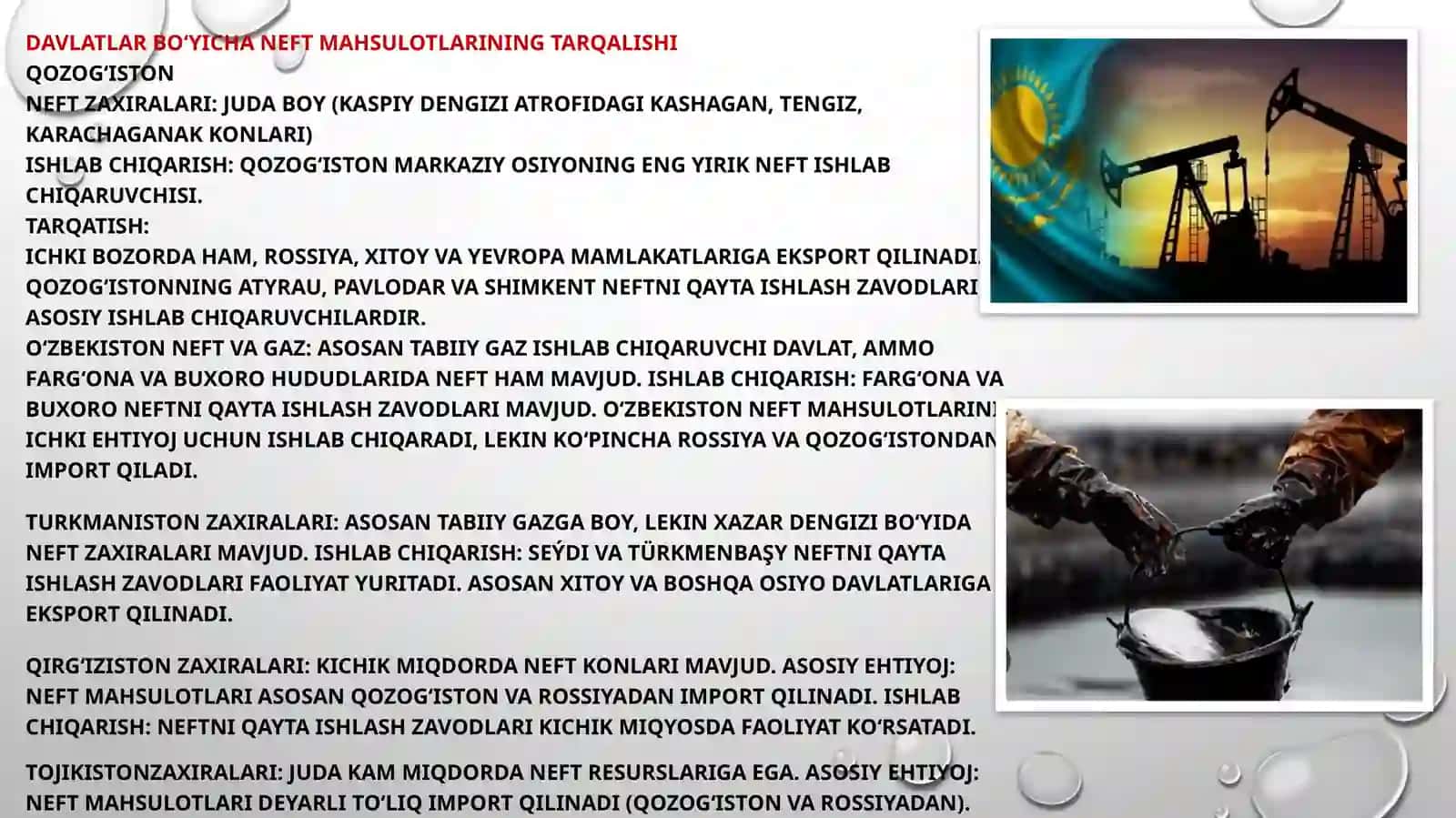 Markaziy Osiyo Davlatlari neft sanoati  geografiyasi 4