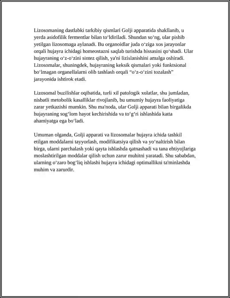 SITOPLAZMA ORGANOIDLARI -GOLJI APPARATI LIZASOMANING TUZILISHI 4