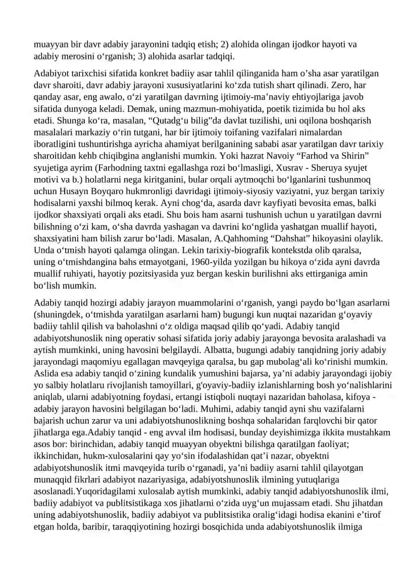 ADABIYOTSHUNOSLIK FANIDAN YAKUNIY NAZORAT JAVOBLARI 4