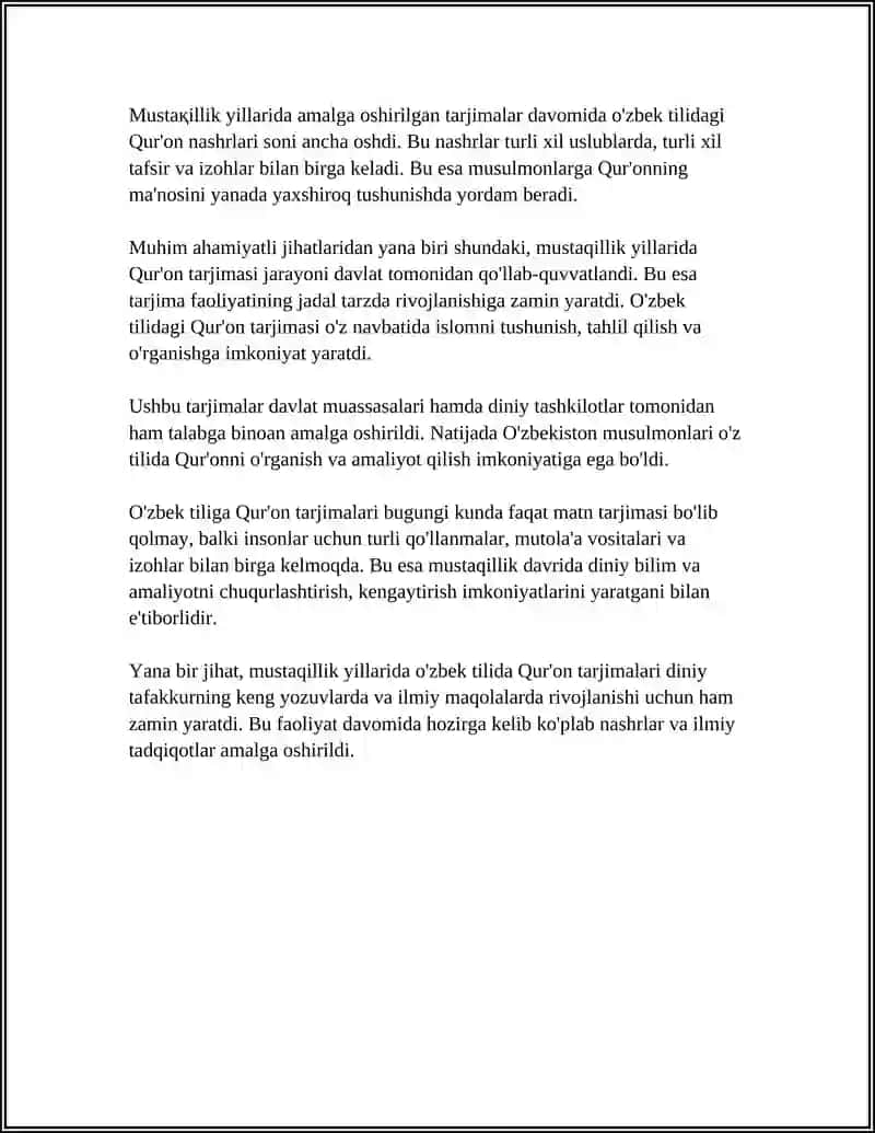 MUSTAQILLIK YILLARIDA QURONNING O'ZBEK TILIGA TARJIMA QILINISHI VA TAFSIRLARI 4