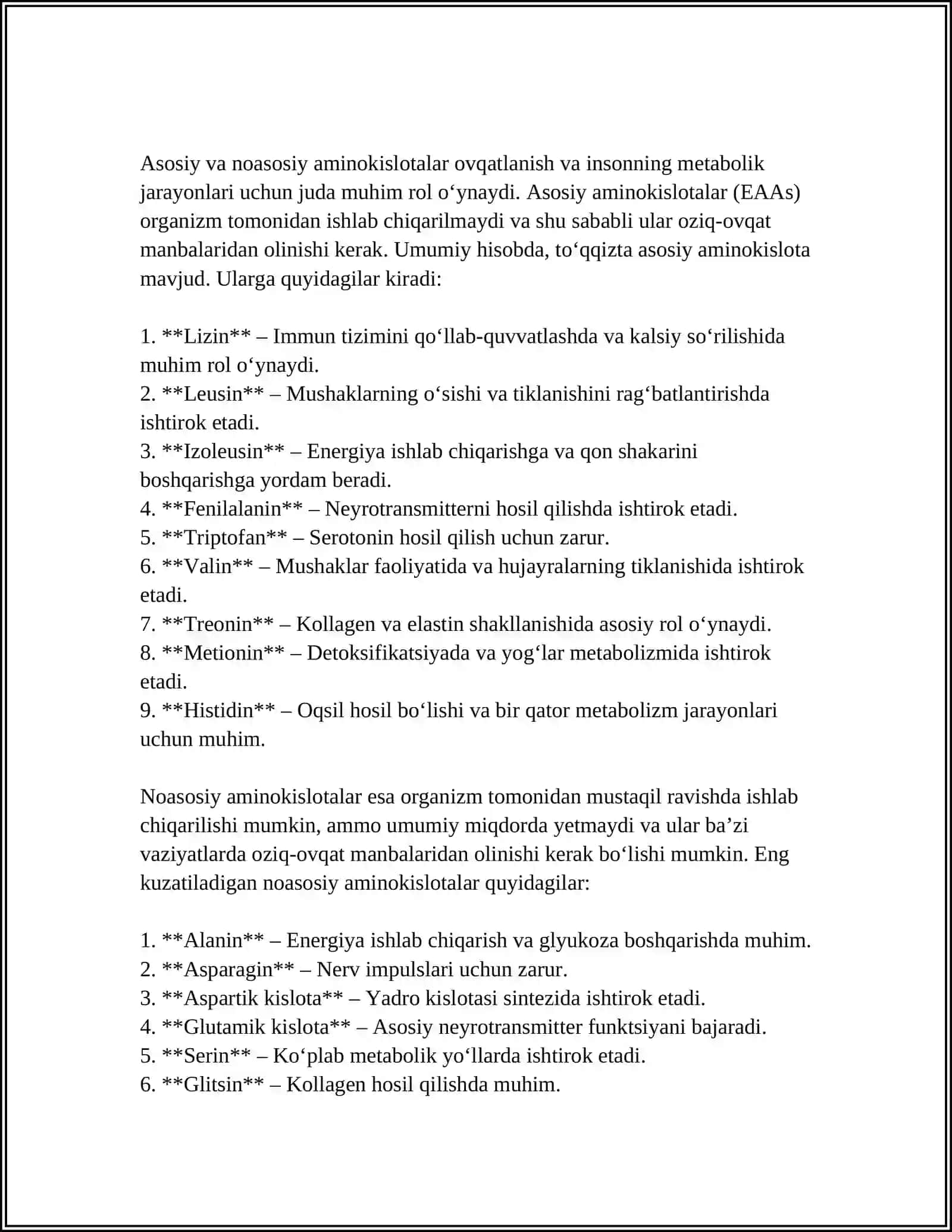 AMINOKISLOTALAR VA ULARNING BIOLOGIK AHAMIYATI 4