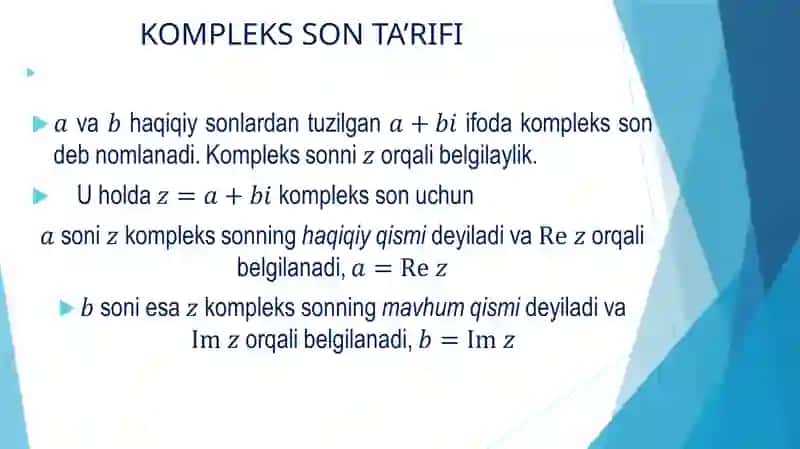 Komplekssonlar ustida amallar 4