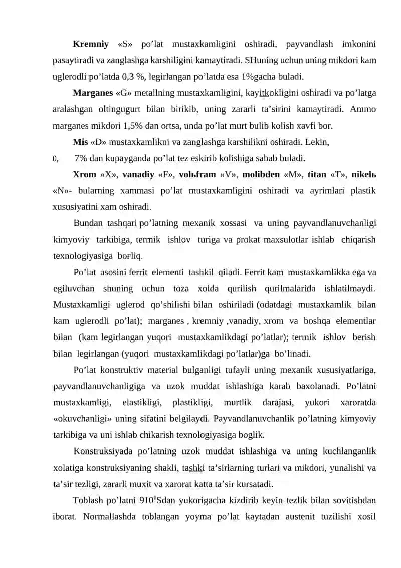 Metall konstruksiyalarda ishlatiladigan materiallarning fizik xususiyatlari 4