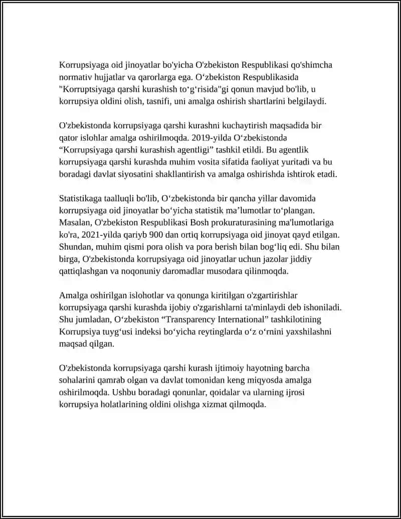 O'ZBEKISTON QONUNCHILIGIDA KORRUPSIYAGA OID JINOYATCHILIK UCHUN JAVOBGARLIK MASALALARI 4
