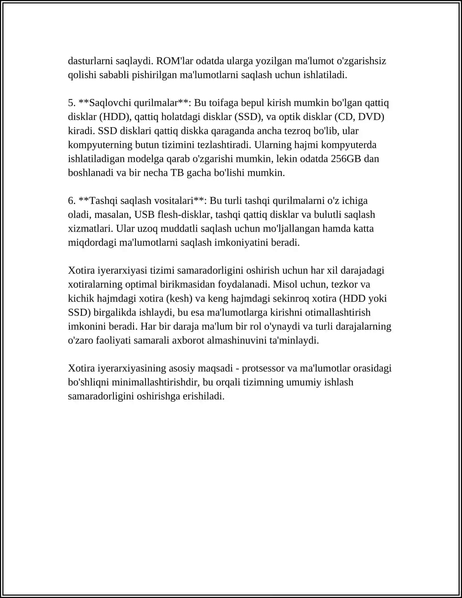 XOTIRA IYERARXIYASI: REGISTRLAR, KESH XOTIRA, RAM, VA QATTIQ DISK 4