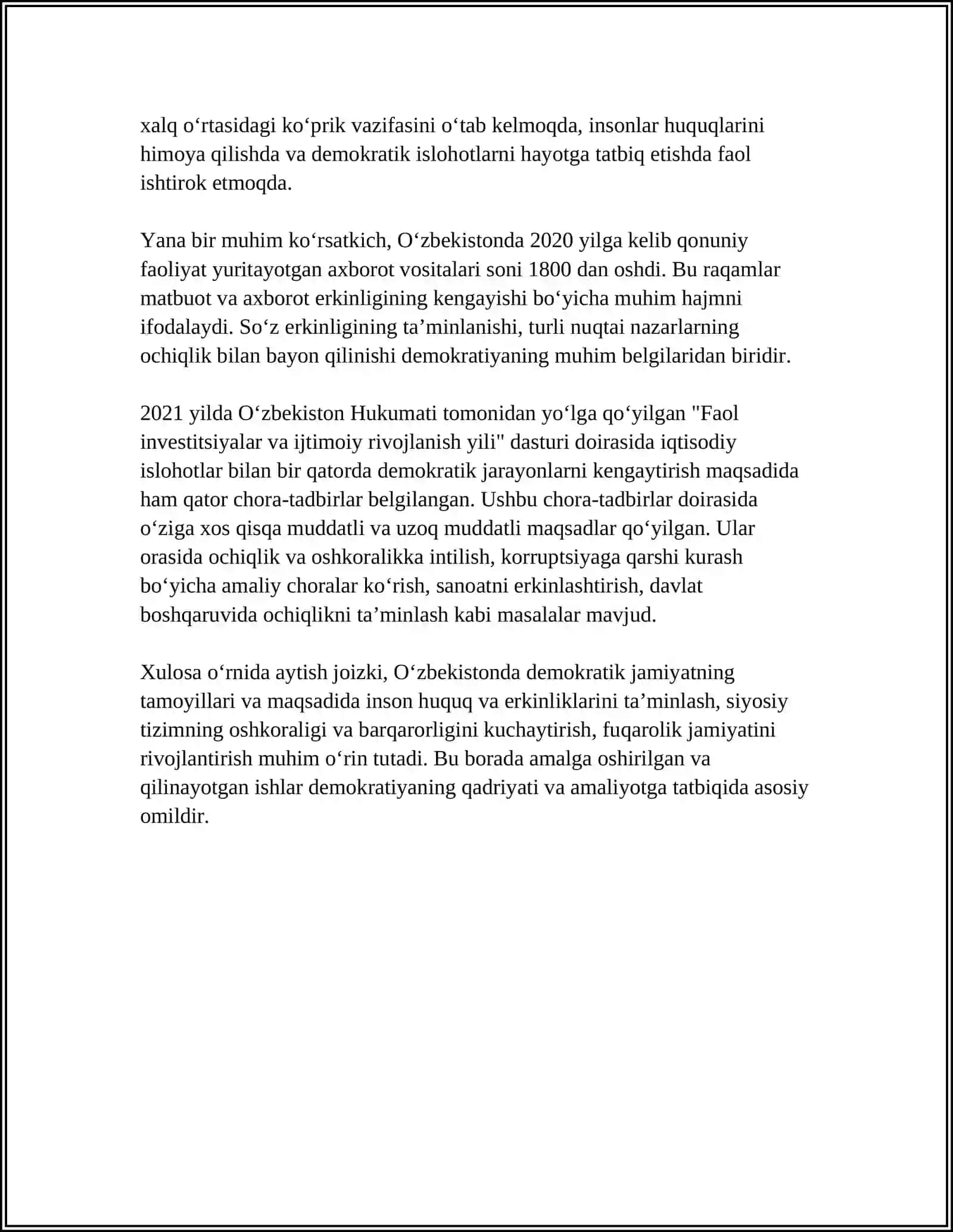 O‘ZBEKISTONDA DEMOKRATIK,FUQAROLIK JAMIYATI ASOSLARINING SHAKLLANISHI,AMALGA OSHIRILGAN ISLOHOTLAR 4