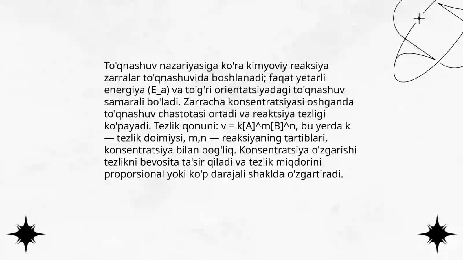 Kimyoviy jarayonlar tezligiga konsentratsiyaning taʼsiri 4