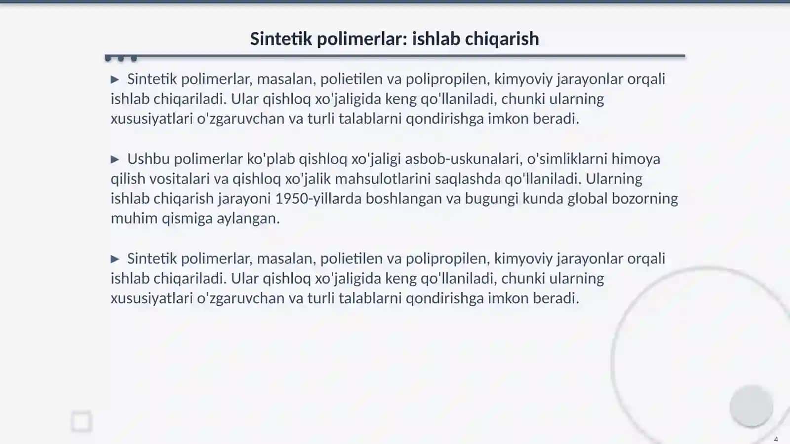Tаbiiy vа sintеtik pоlimеrlаr аsоsidа qishlоq хo‘jаligi uchun muhim yangi prеpаrаtlаr ishlаb chiqаrish 4