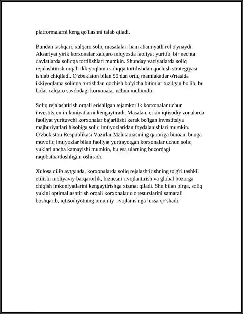 Korxonalarda Soliqlarni Rejalashtirish 4