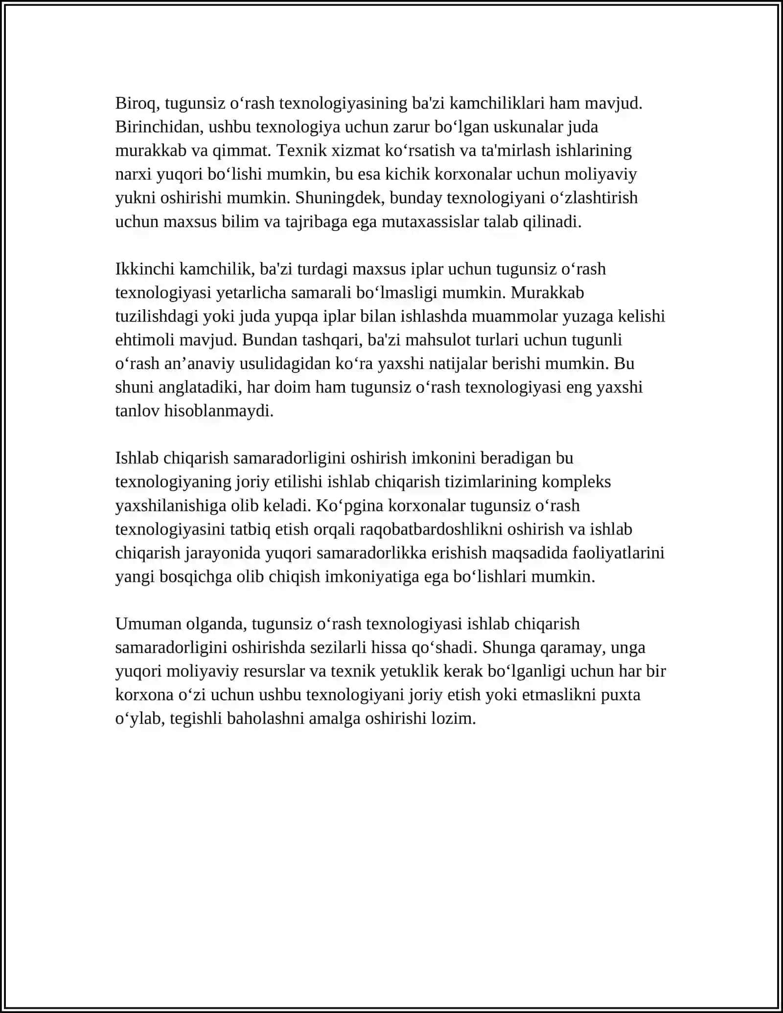 IPLARINI TUGUNSIZ OʻRASH TEXNOLOGIYASINING AFZALLIK VA KAMCHILIKLARI 4