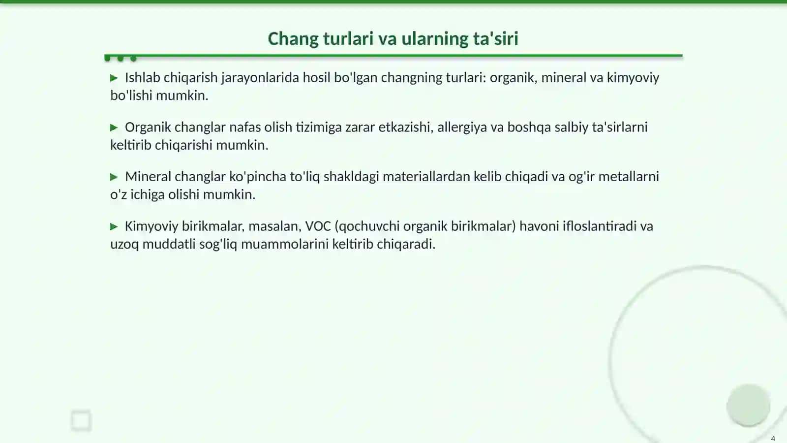 Ishlab chiqarish muhiti havosida chang va kimyoviy birikmalarni aniqlash 4