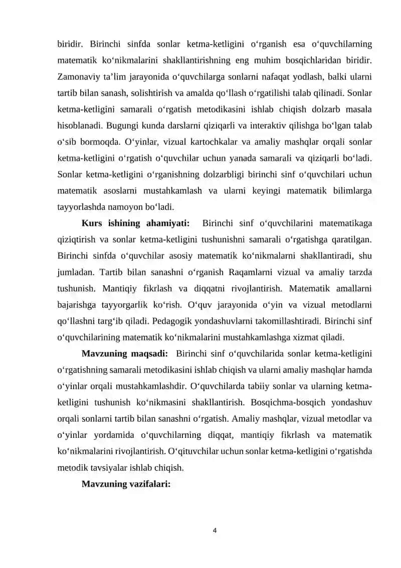 Birinchi sinflarda sonlar ketma ketligini o'rganish 4