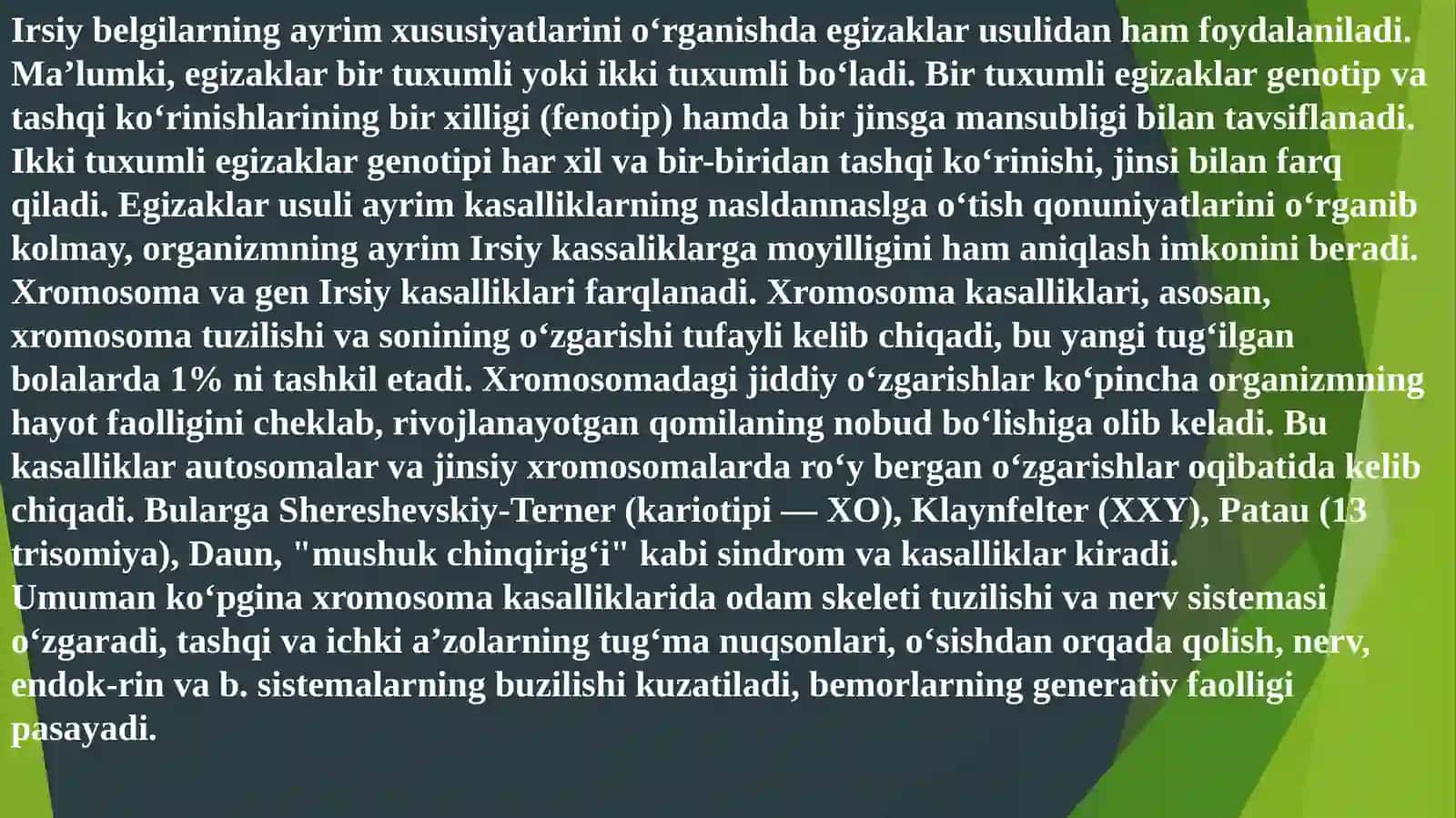 Irsiy kasalliklar: xromosoma va gen kasalliklari. 4