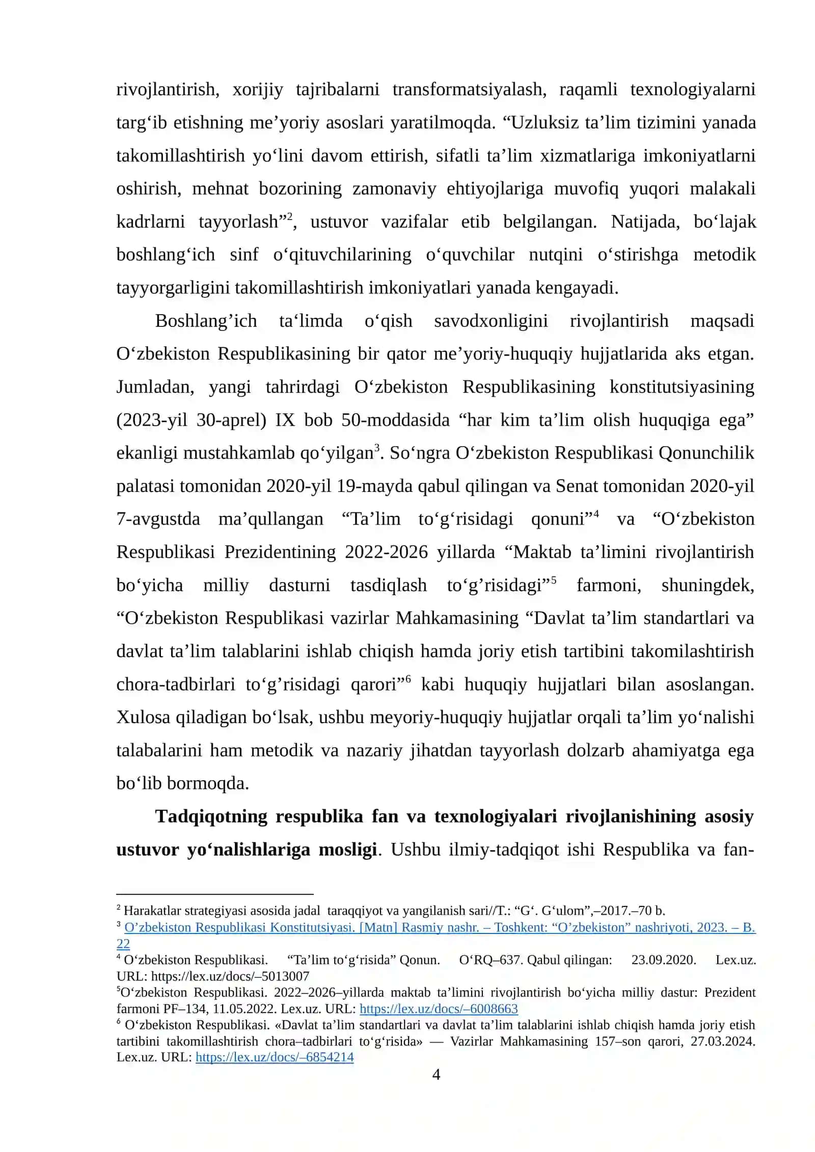 ADAPTIV TEXNOLOGIYALAR ASOSIDA TALABALARNI O‘QISH SAVODXONLIGI FANINI O‘QITISHGA TAYYORLASH METODIKASI 4