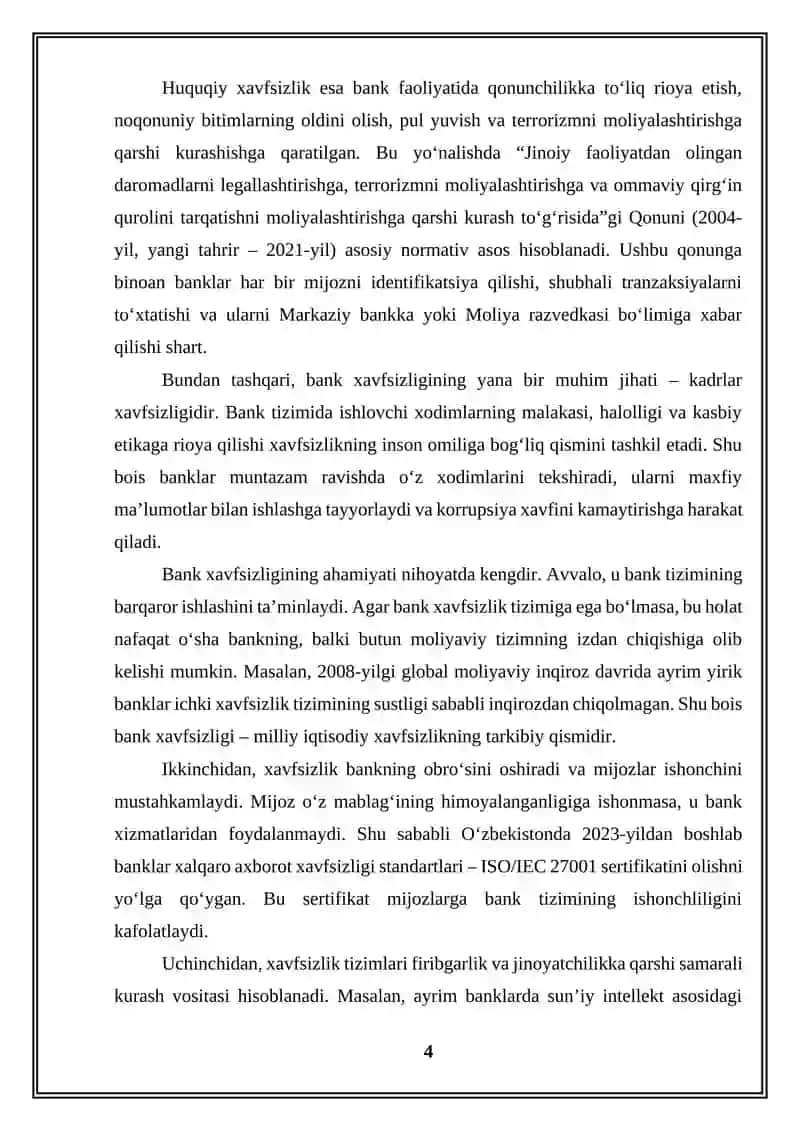 Bank xavfsizligiga ta’sir qiluvchi xatar shakllari haqida 10 listlik REFERAT 4