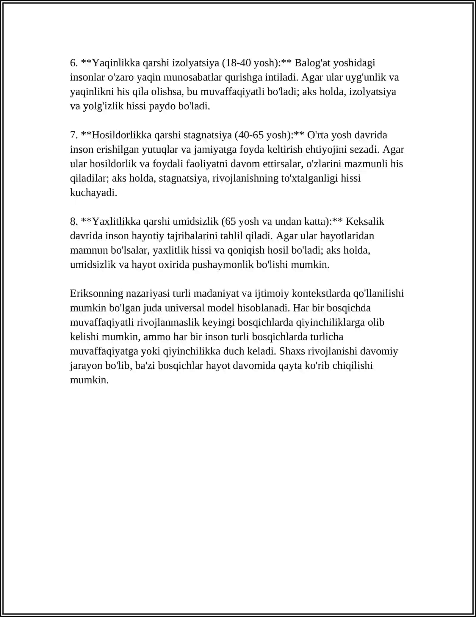ERIKSONNING SHAXS RIVOJLANISHI POSIXOIJTIMOIY NAZARYASI 4