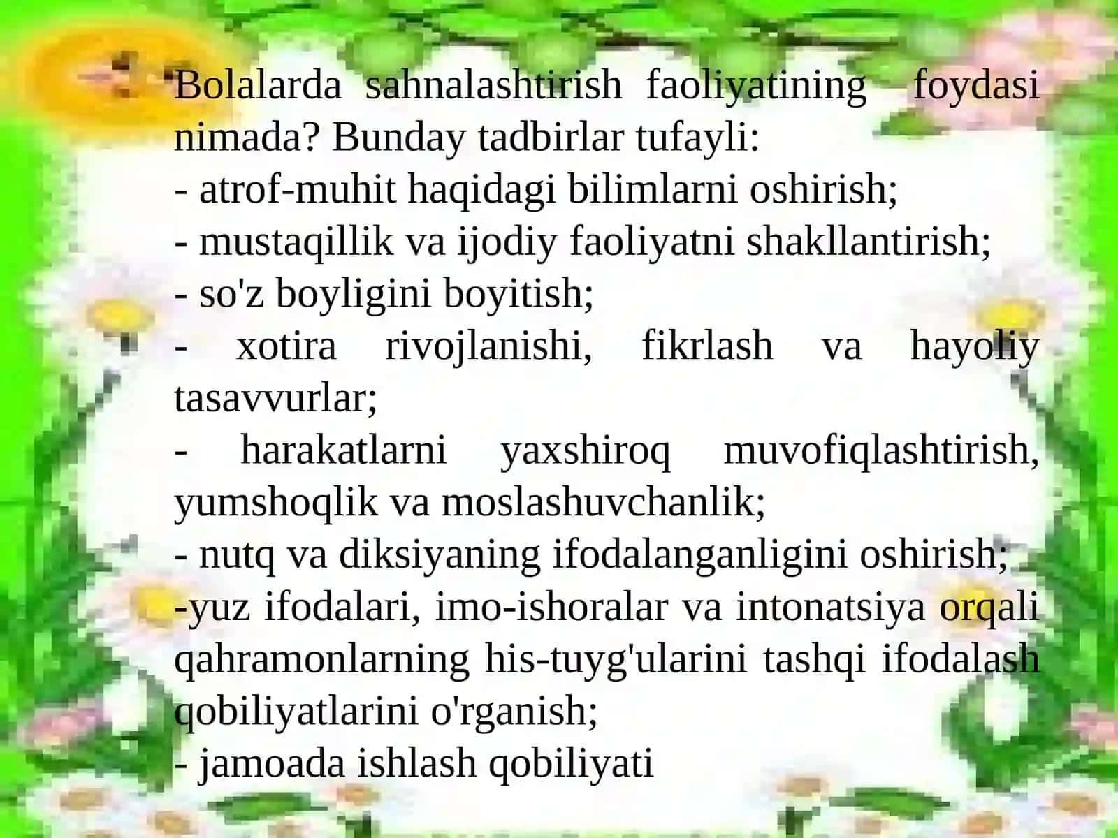 Sahnalashtirishfaoliyati jarayonida bolalarda ijodkorlikni rivojlanishining o‘ziga xosligi 4