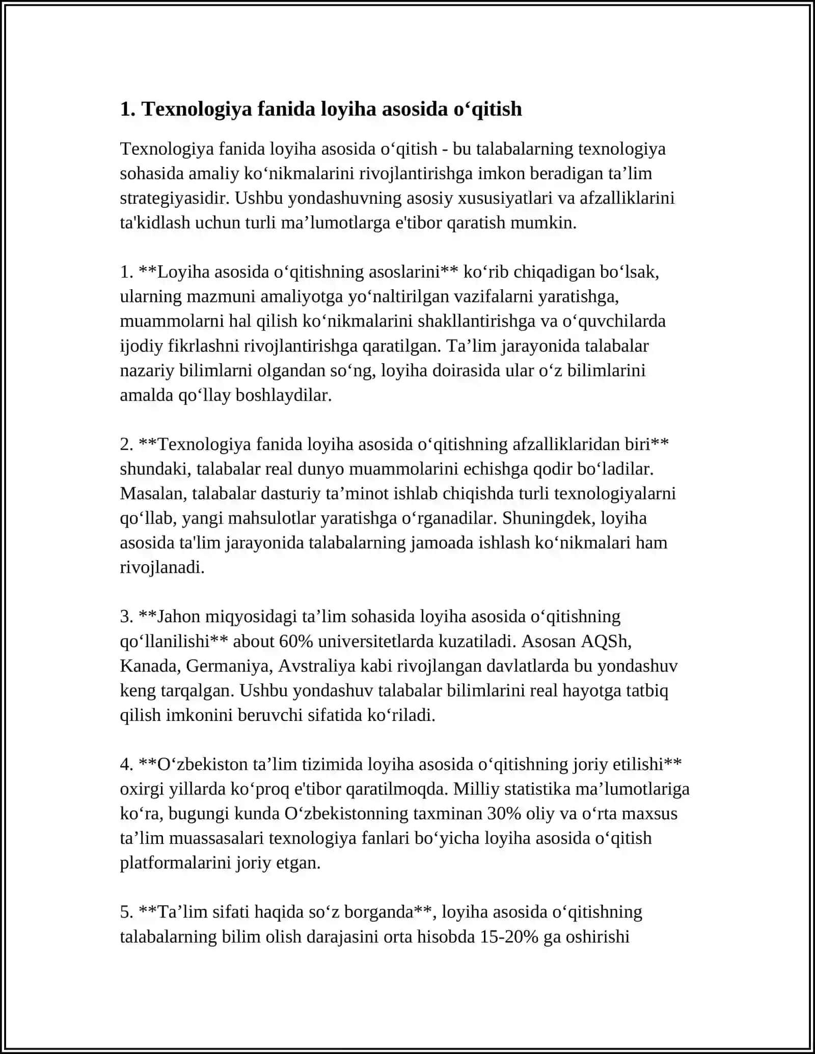 TEXNOLOGIYA FANIDA KO‘PROQ SAMARA BERADIGAN O‘QITISH SHAKLLARI 4
