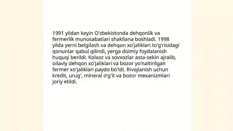 Mustaqillik yillarida qishloq xo'jaligi va sanoat sohasidagi o'zgarishlar 4