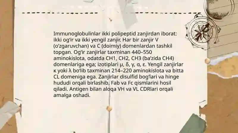 Immunoglobulin oqsillari. Antitanachalarning tuzilishi. Dori moddalari oqsillar funktsiyasiga ta`sir etuvchi ligandlar sifatida 4