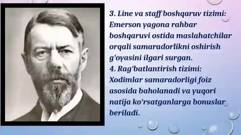 G. Emersonning menejmentga oid ilmiy qarashlari 4