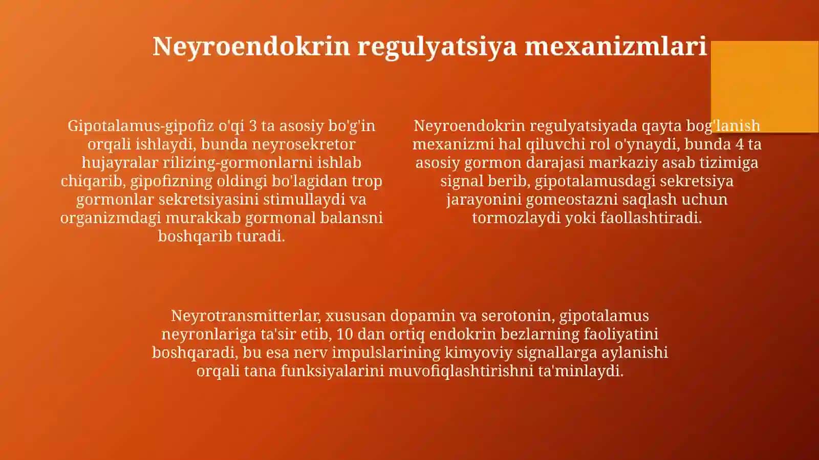 Asab va endokrin tizimlarining umumiy tavsifi va gipotalamus-gipofiz o'qi 4