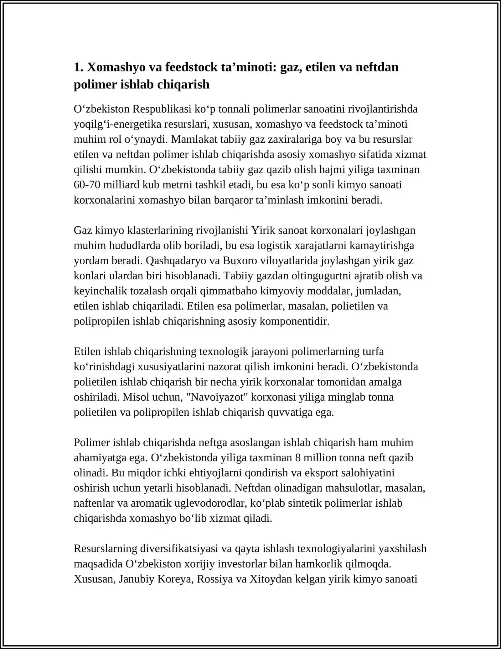 O‘ZBEKISTONDA KO‘P TONNALI POLIMERLAR SANOATINI RIVOJLANISHI VA IMKONIYATLARI 4