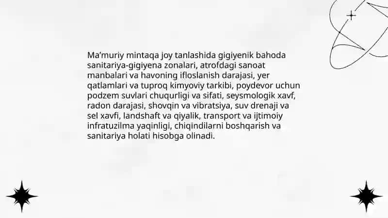 Maʼmuriy mintaqa mavzelarini qurilish tizimini gigiyenik baholash 4