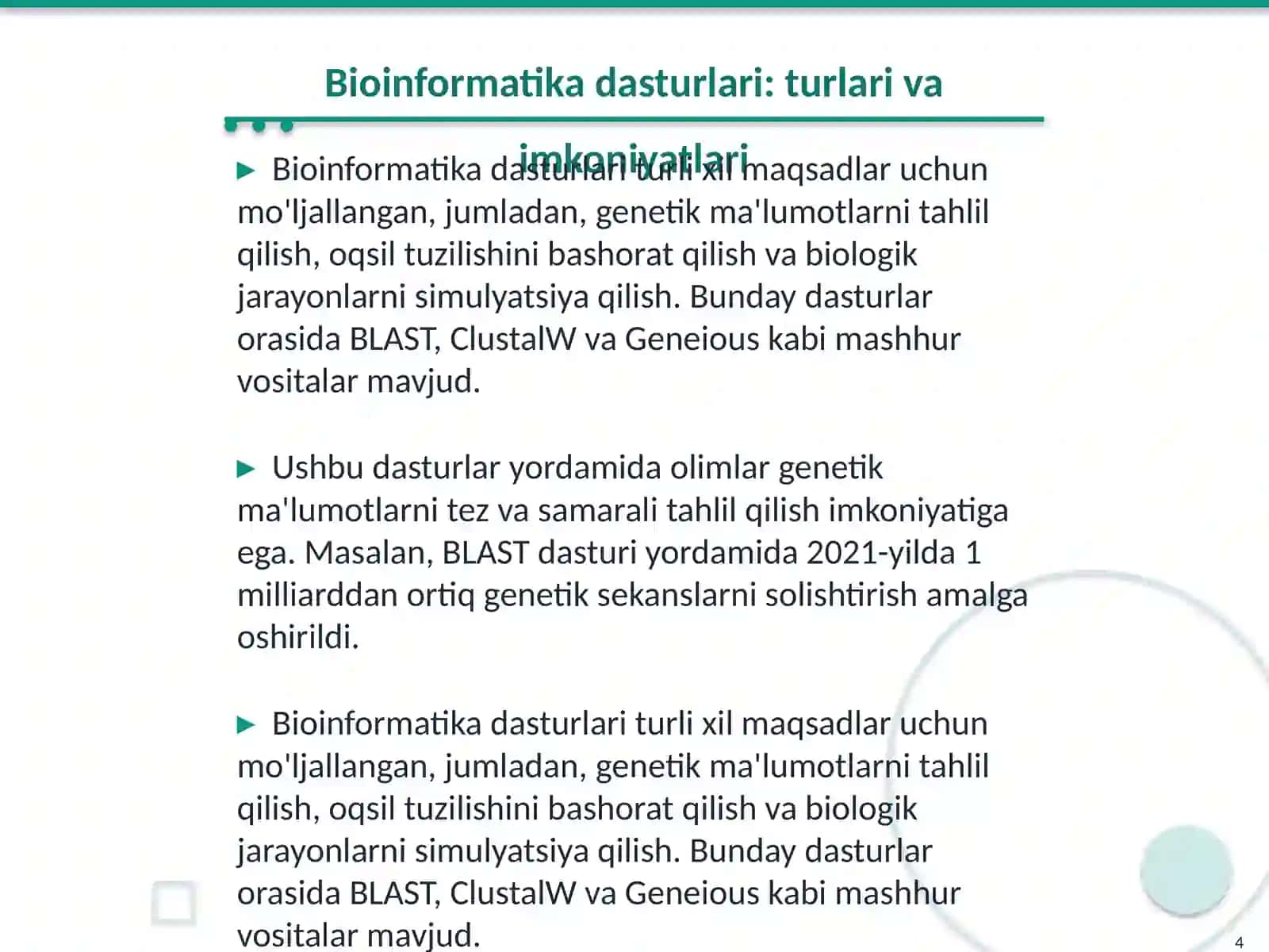 Bioinformatika va Biotexnologiya 4