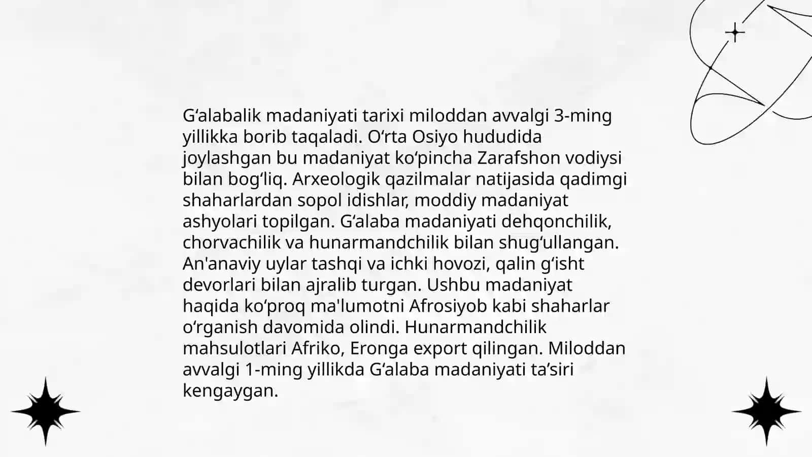 G‘alabalik madaniyat shakllanish tarixi va uning turlari 4