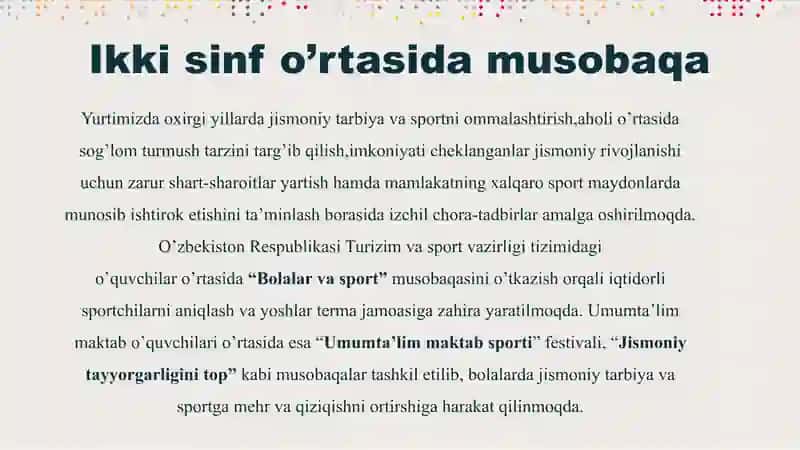 Ikki sinfda tanlovlarni tashkil etish va ótkazish ssenariysini tuzish 4