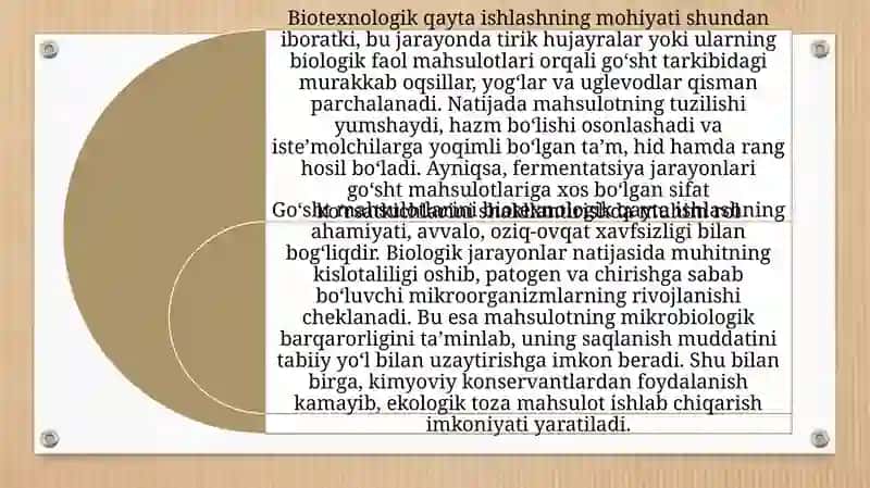 Go‘sht mahsulotlarini biotexnologik qayta ishlash va saqlash 4