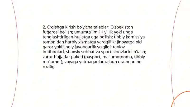 15-modda Harbiy taʼlim muassasalariga oʻqishga kirishga va harbiy xizmatga tayyorgarlik 4