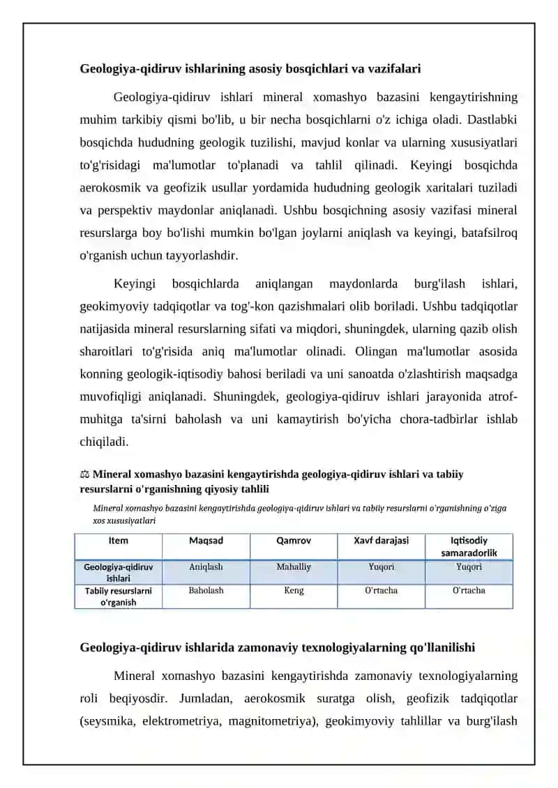 Sanoat xamoshyo bazasini kengaytirishda qidiruv ishlari va tabiy boyliklarni o'rganish 4