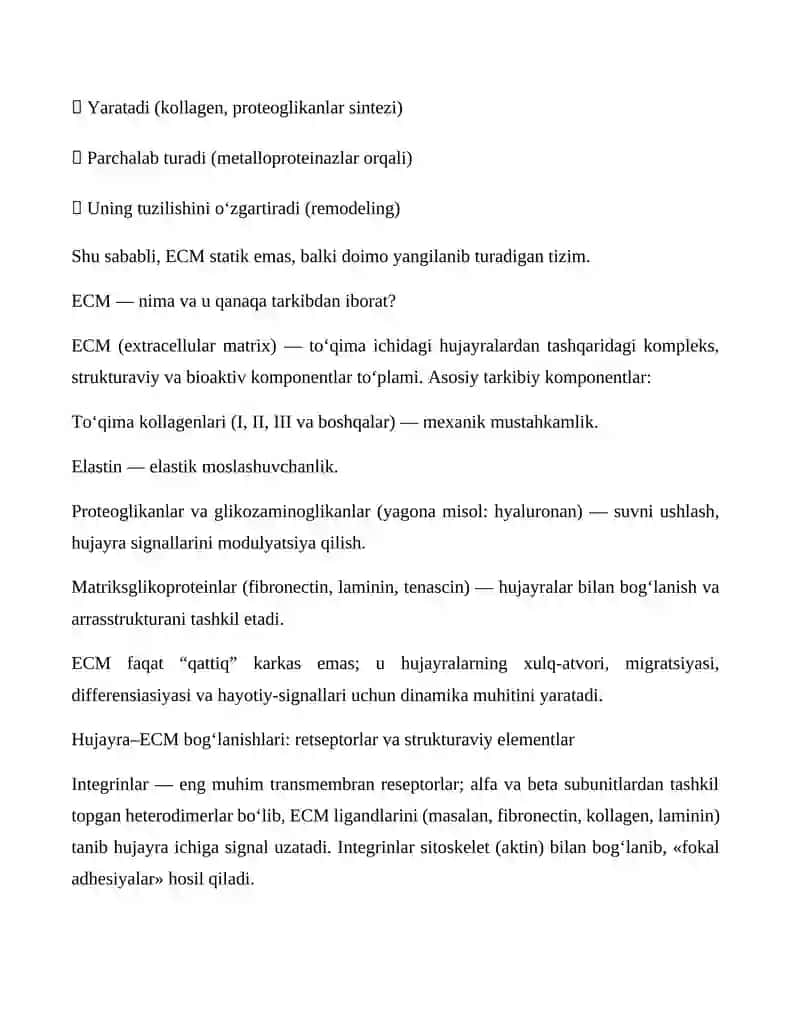 Hujayra va hujayra tashqari matriks orasidagi munosabatlar 4