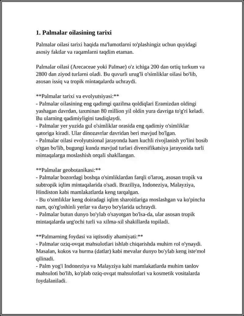 PALMANAMOLAR QABILASI OILALARI, TAVSIFI VA ASOSIY TURLARI 4