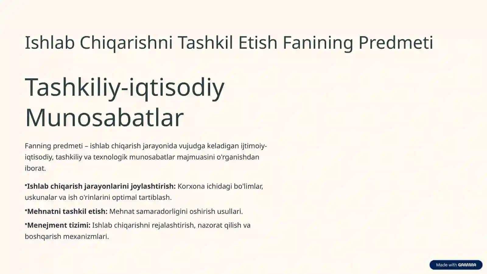Sanoatkorxonalarida ishlab chiqarish jarayonini tashkil etishning predmet va uslublari 4